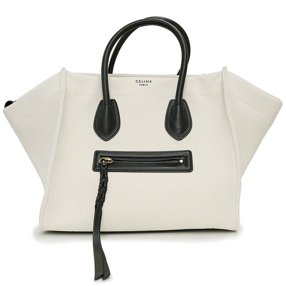 Celine Handbags - Celine Luggage Phantom Handbag Canvas Leather White Black
